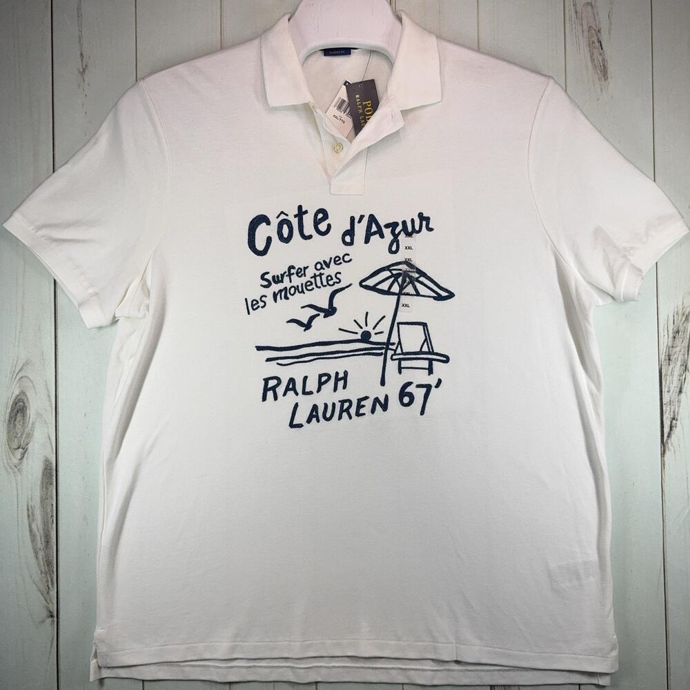 PRL Côte d'Azur Graphic Polo Shirt 2XL White Classic Fit Polo Ralph Lauren - Picture 2 of 13